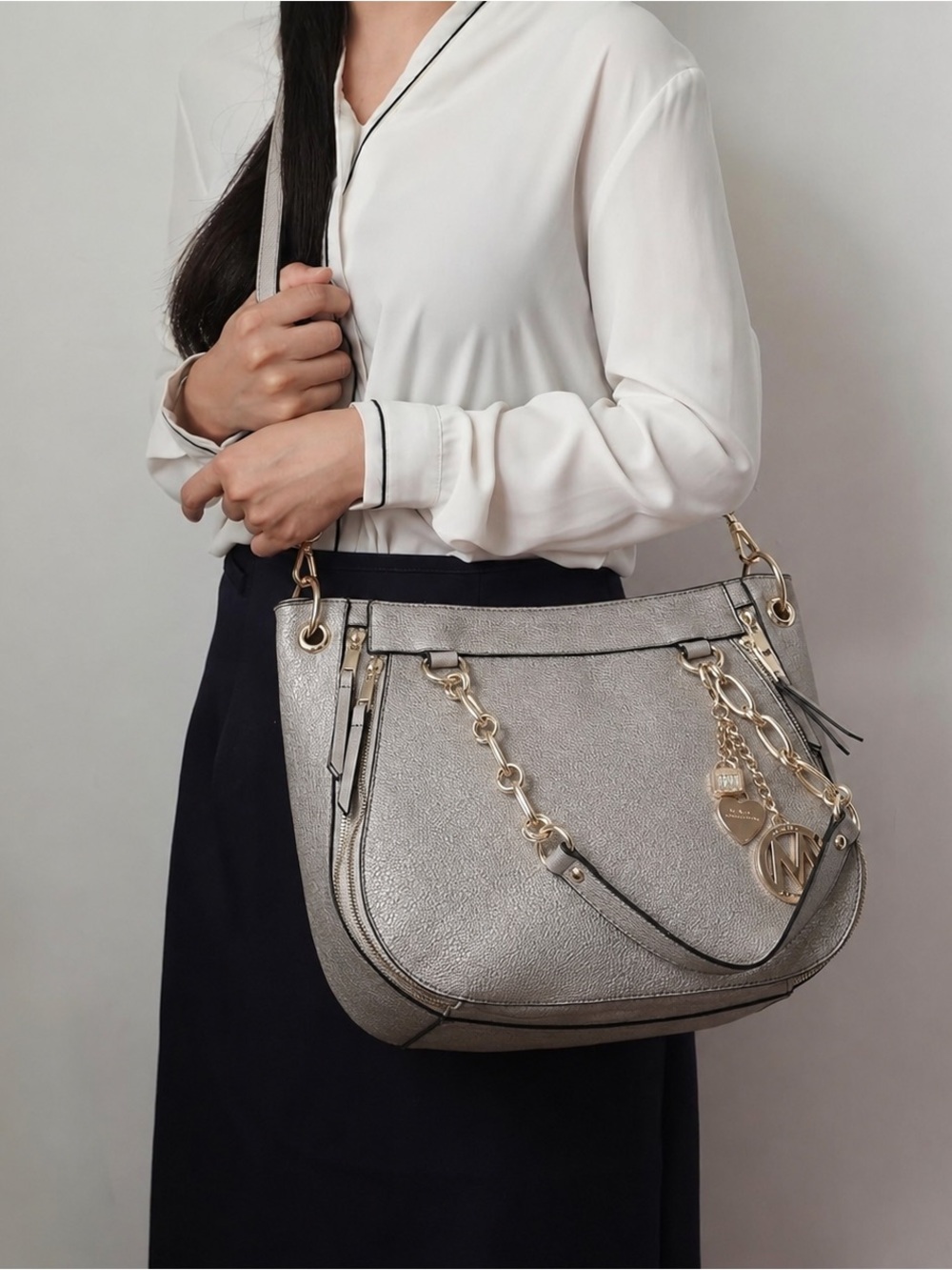 MKF Collection Mia K Silver Tote Handbag & Wristlet 2Pc Set New - Picture 7 of 11